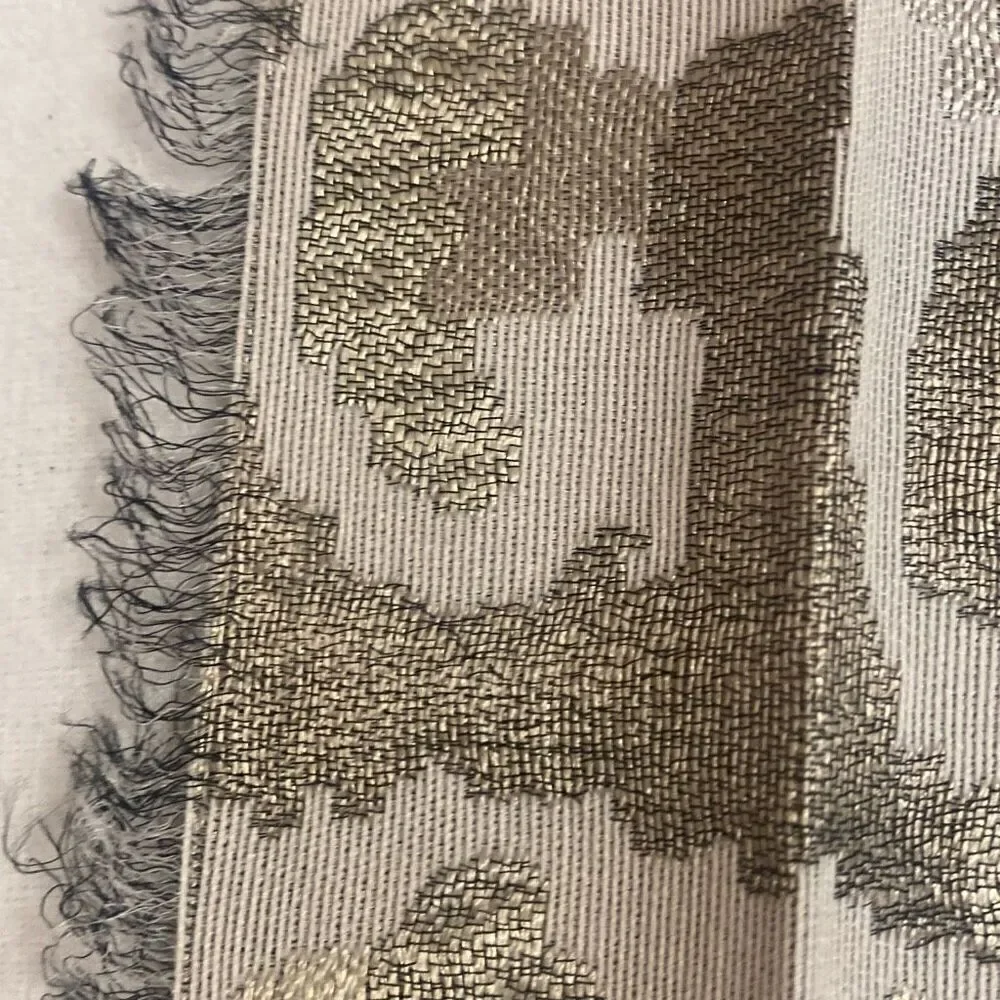 Fabric Remnant 120”x57” Geometric Tan Silver and Metallic Bronze READ